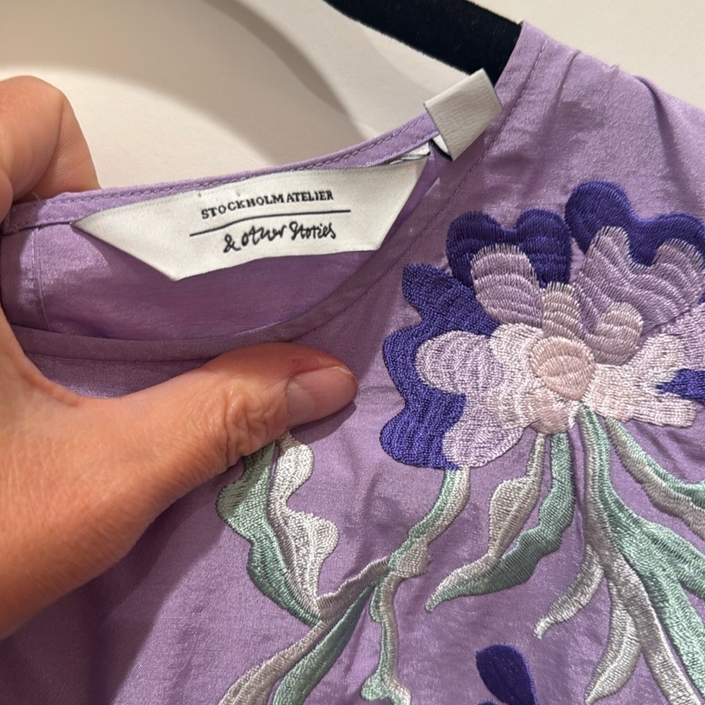 & Other Stories Purple Tiered Puff Sleeve Midi Dress Women’s 12 - Picture 6 of 14